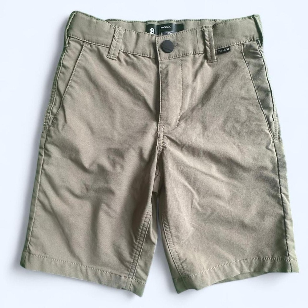 Boys Hurley shorts, khaki tan, size 8, adjustable waist, EUC